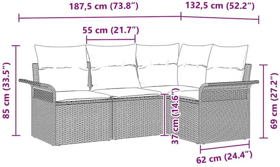 Lauko baldų komplektas Sodo Sofų Rinkinys 4 vnt. Pilka poliratanas