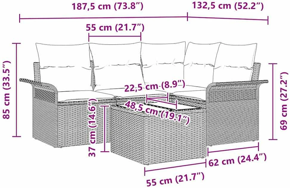 Lauko baldų komplektas Sodo Sofų Rinkinys 5 vnt. Smėlio poliratanas