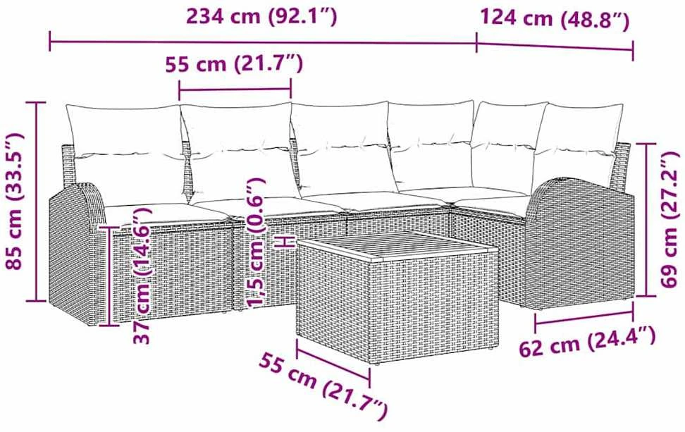 Lauko baldų komplektas Sodo Sofų Rinkinys 6 vnt. Pilka poliratanas