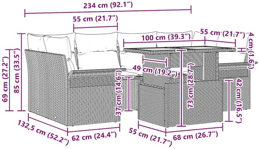 Lauko baldų komplektas Sodo Sofų Rinkinys 7 vnt. Juoda Poli ratanas