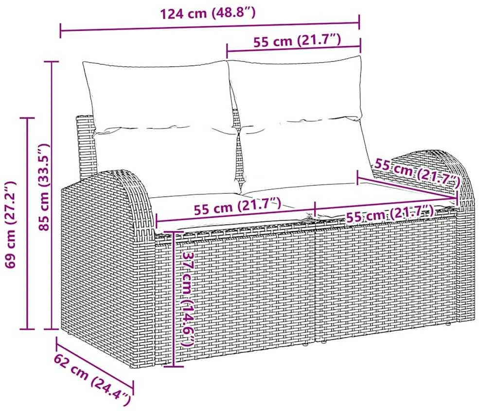 Lauko baldų komplektas Sodo Sofų Rinkinys 9 vnt. Pilka poliratanas