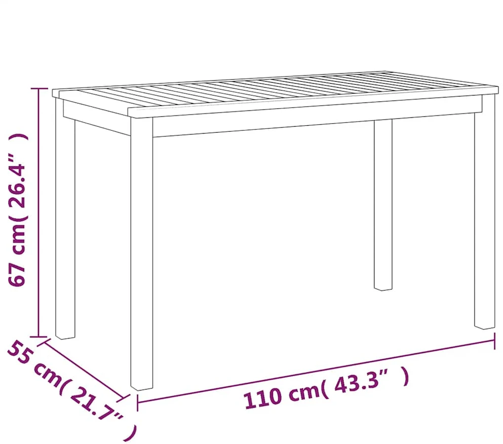 Sodo stalas, 110x55x67cm, akacijos medienos masyvas