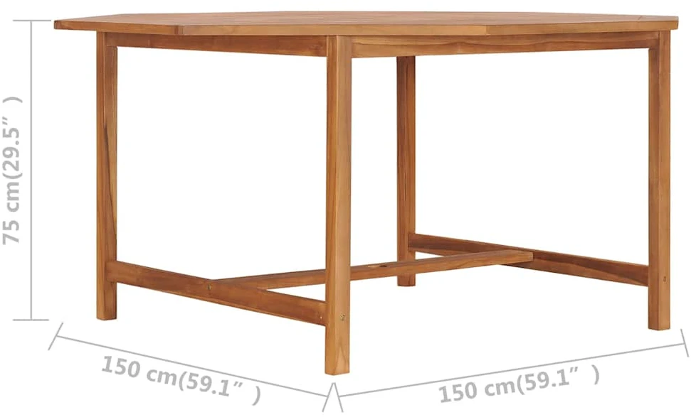 Sodo stalas, 150x150x75cm, tikmedžio medienos masyvas