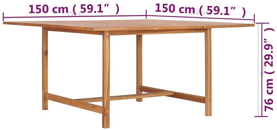 Sodo stalas, 150x150x76cm, tikmedžio medienos masyvas