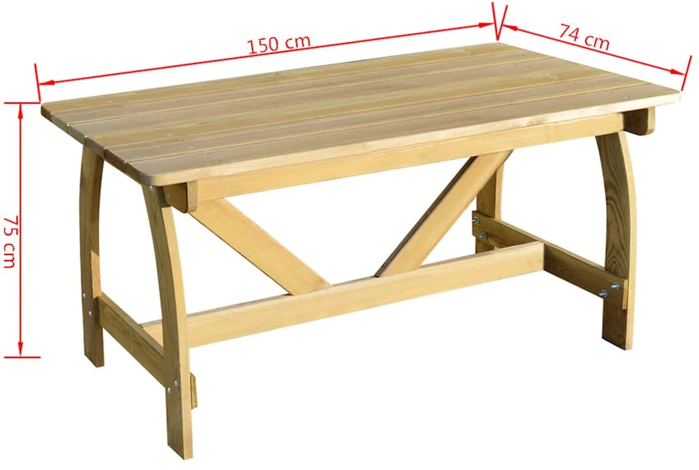 Sodo stalas, 150x74x75cm, impregnuota pušies mediena