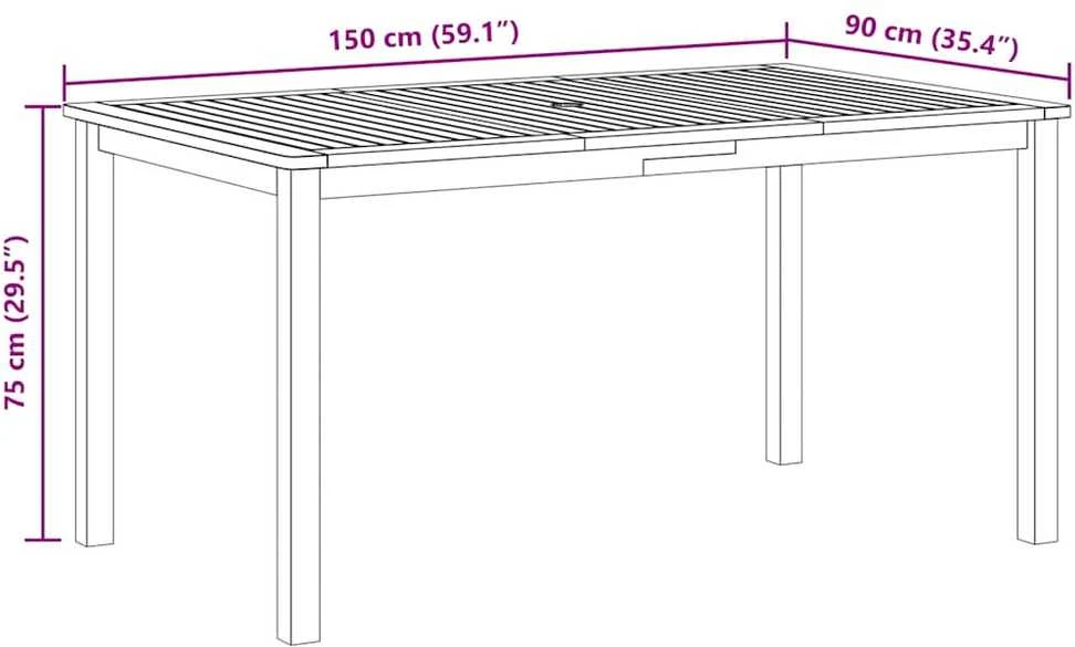 Sodo stalas, 150x90x74cm, akacijos medienos masyvas