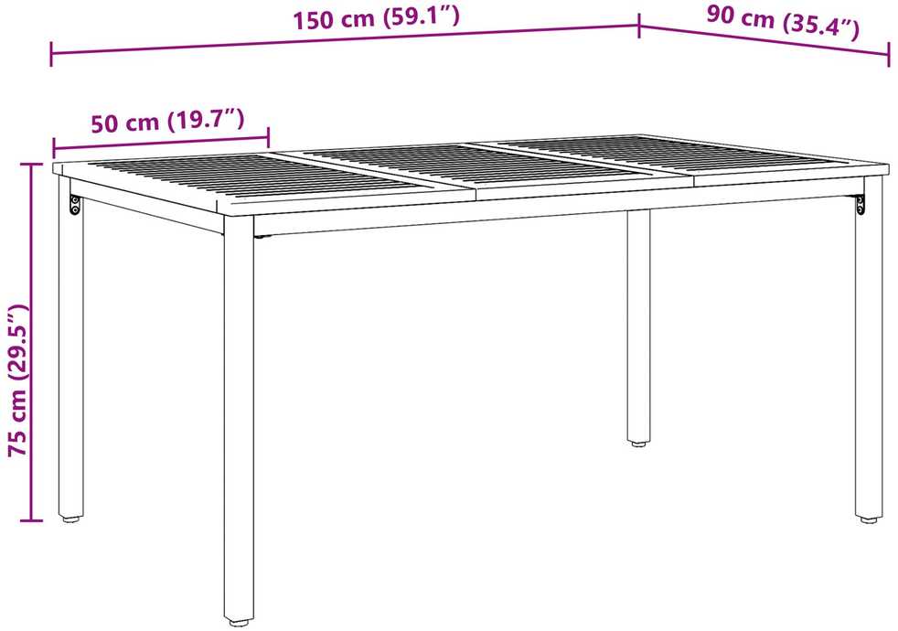 Lauko stalas Natūrali ir juoda 150 x 90 x 75 cm