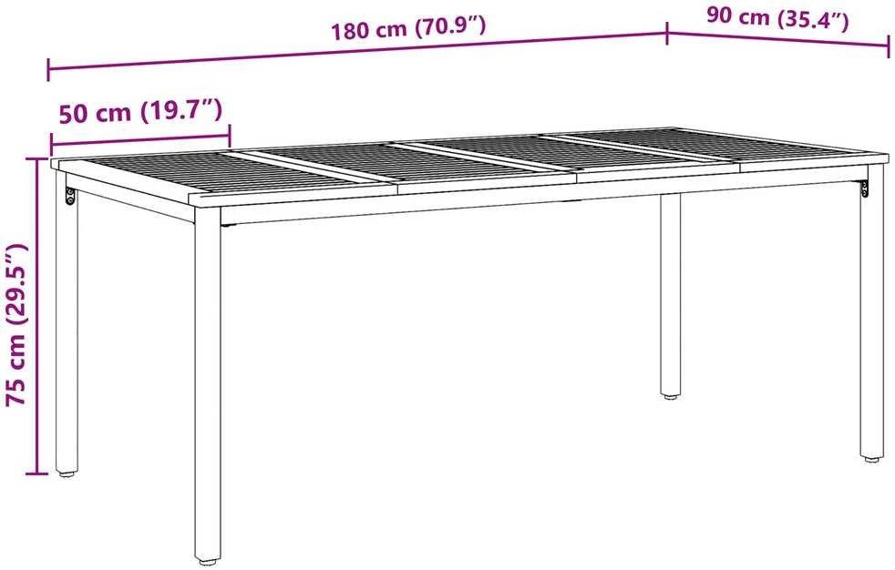 Lauko stalas Natūrali ir juoda 180 x 90 x 75 cm