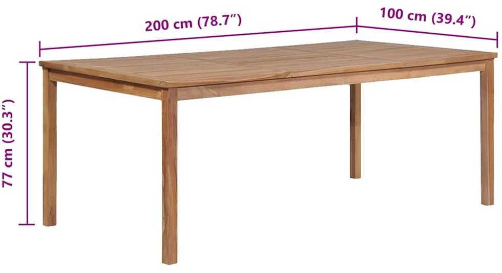 Sodo stalas, 200x100x77cm, tikmedžio medienos masyvas