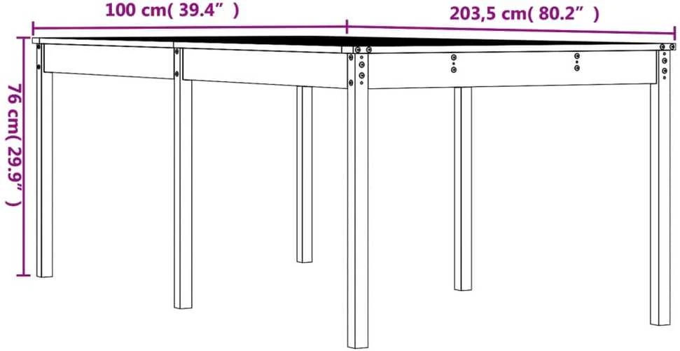 Sodo stalas, 203,5x100x76cm, duoglas eglės medienos masyvas