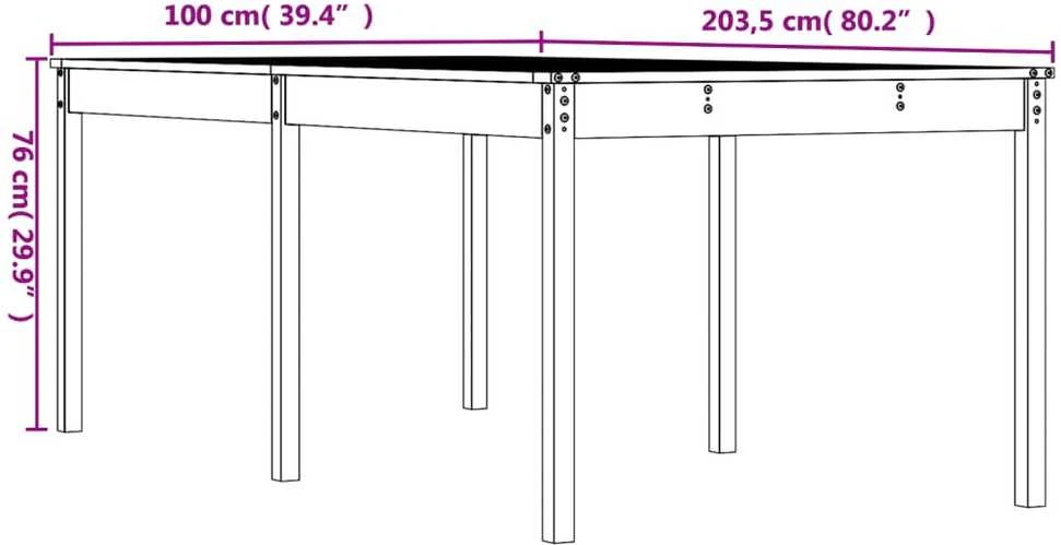 Sodo stalas, 203,5x100x76cm, pušies medienos masyvas