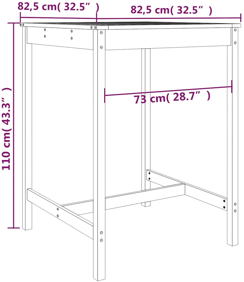 Sodo stalas, 82,5x82,5x110cm, duoglas eglės medienos masyvas