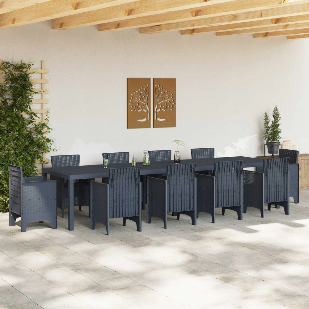 Sodo stalas Antracitas 350 x 100 x 74 cm poliratanas