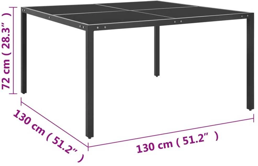 Sodo stalas, antracito, 130x130x72cm, plienas ir stiklas