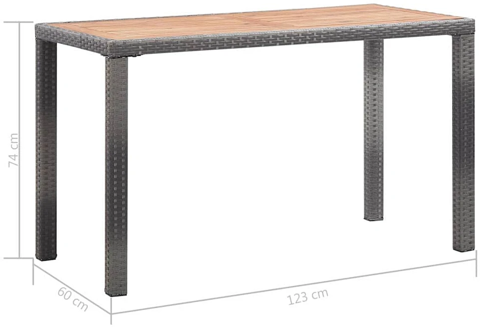 Sodo stalas, antracito ir rudas, 123x60x74cm, akacijos masyvas