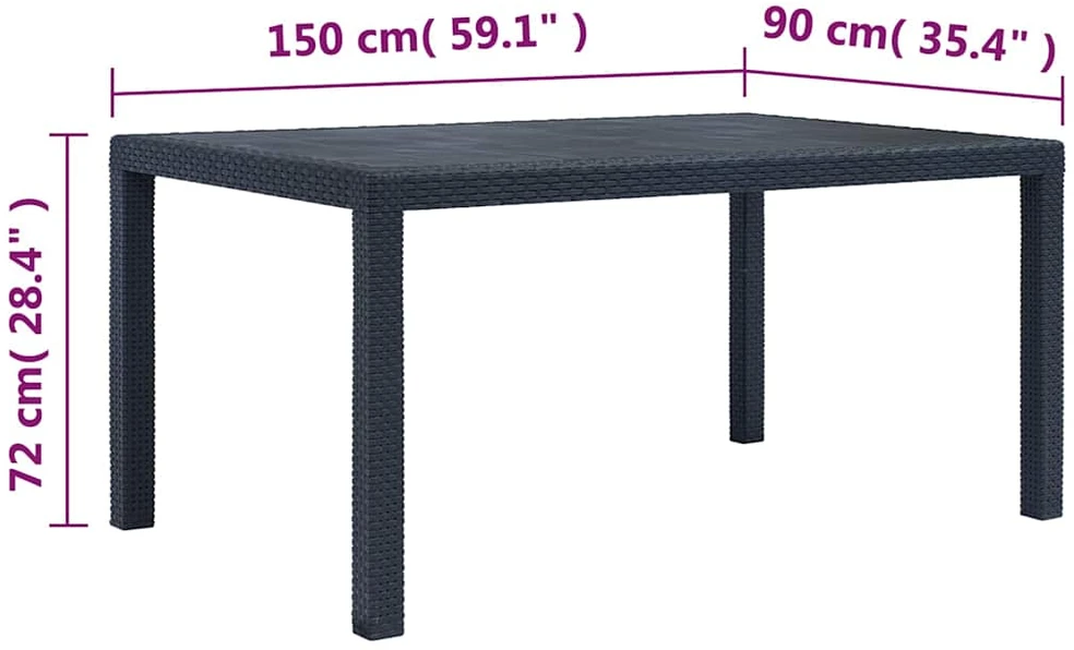 Sodo stalas, antracito sp., 150x90x72 cm, plastikas, rat. imit.