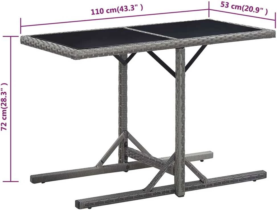 Sodo stalas, antracito spalvos, 110x53x72cm, stiklas, poliratanas