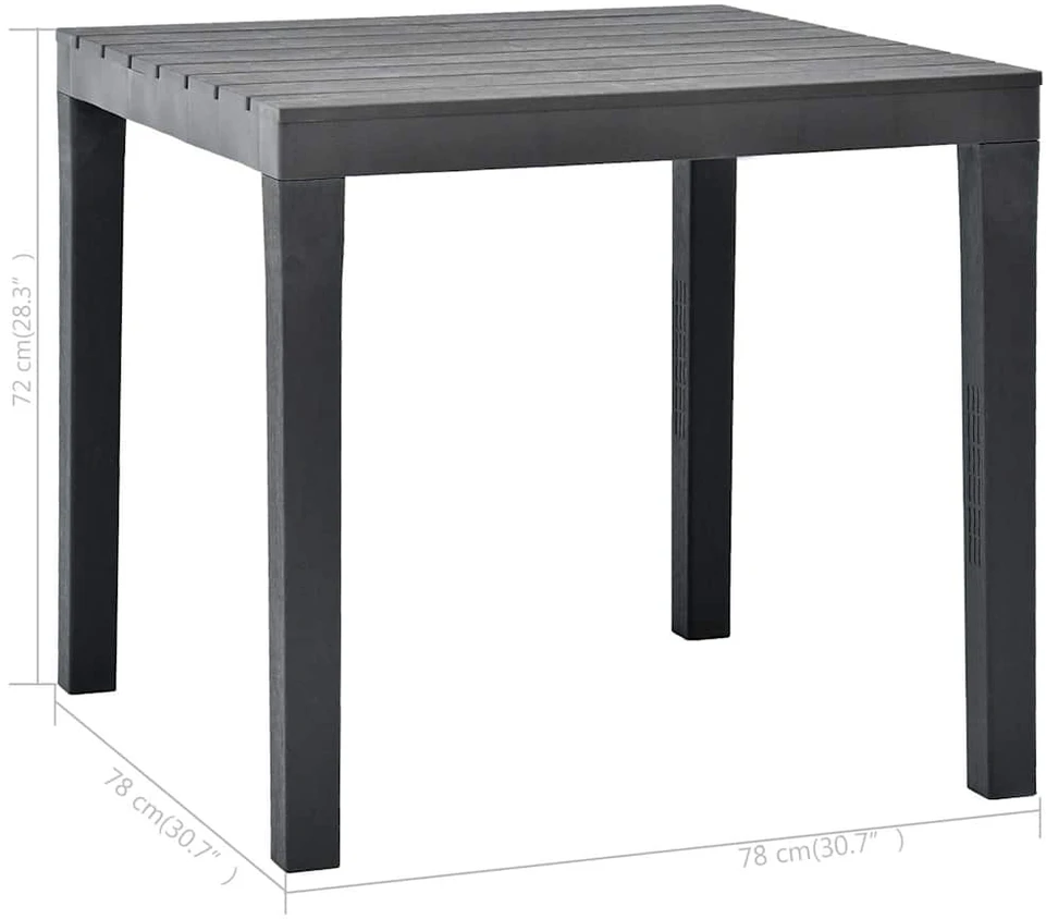 Sodo stalas, antracito spalvos, 78x78x72cm, plastikas