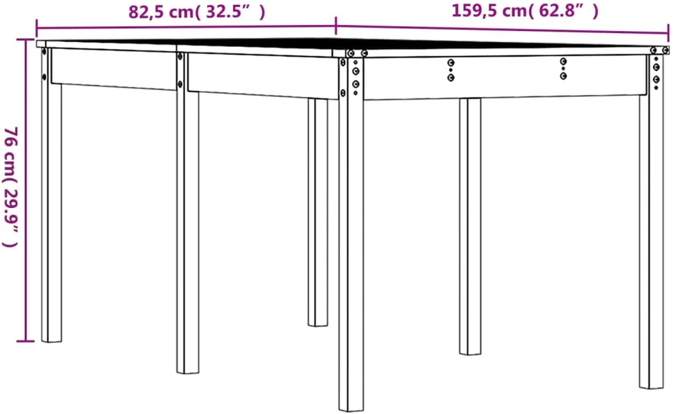 Sodo stalas, baltas, 159,5x82,5x76cm, pušies medienos masyvas