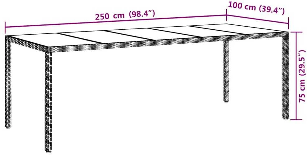 Sodo stalas, baltas, 250x100x75cm, poliratanas ir stiklas