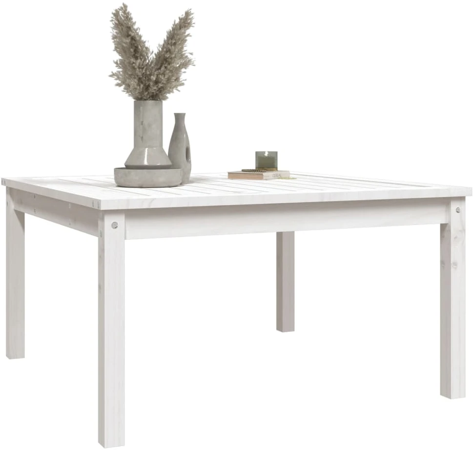 Sodo stalas, baltas, 82,5x82,5x45cm, pušies medienos masyvas
