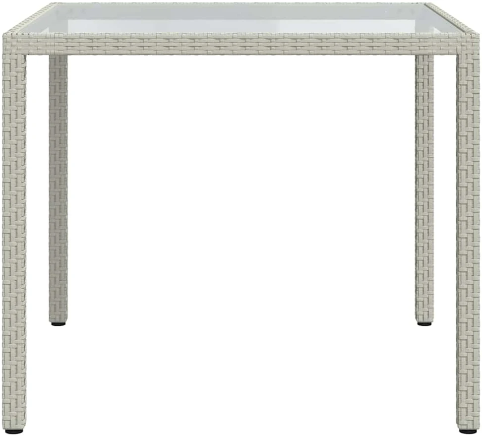 Sodo stalas, baltas, 90x90x75cm, grūdintas stiklas/poliratanas
