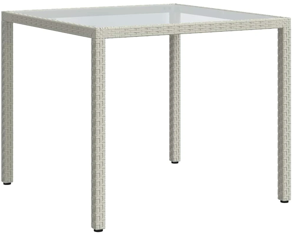 Sodo stalas, baltas, 90x90x75cm, grūdintas stiklas/poliratanas