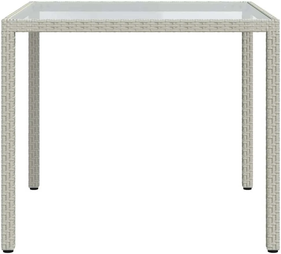Sodo stalas, baltas, 90x90x75cm, grūdintas stiklas/poliratanas