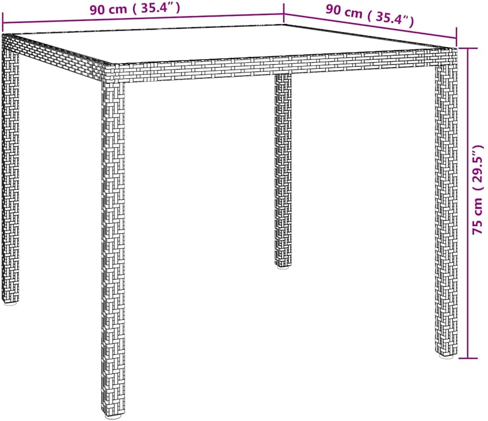 Sodo stalas, baltas, 90x90x75cm, grūdintas stiklas/poliratanas