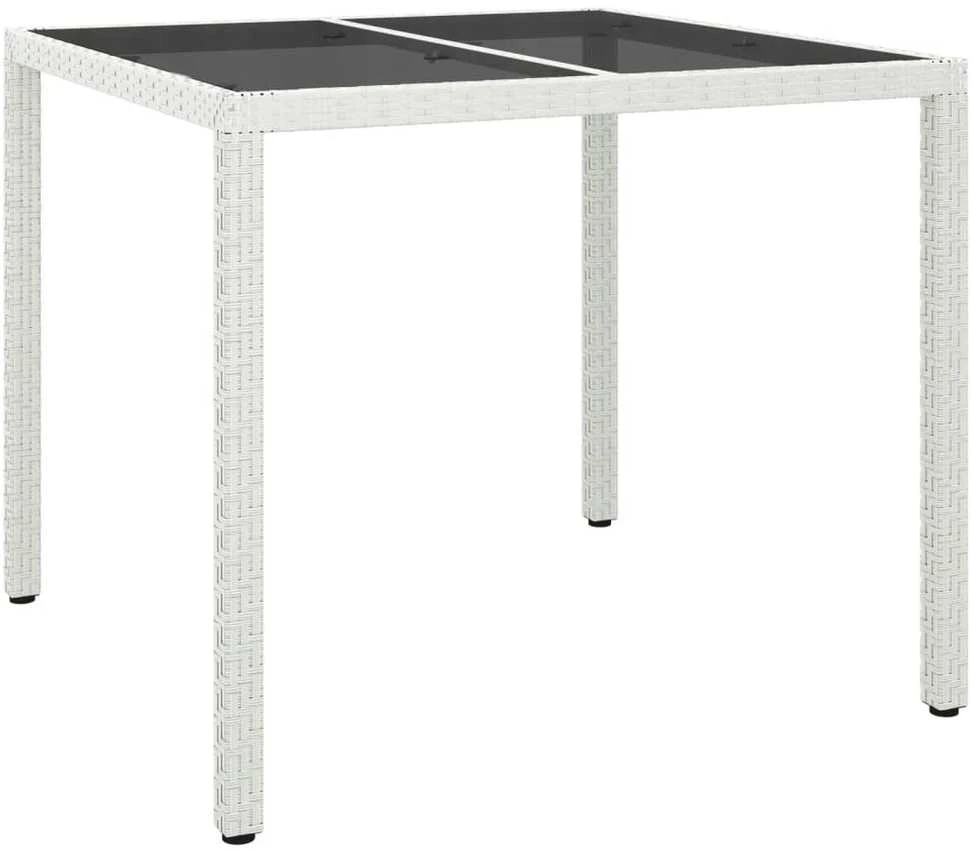 Sodo stalas, baltas, 90x90x75cm, grūdintas stiklas/poliratanas