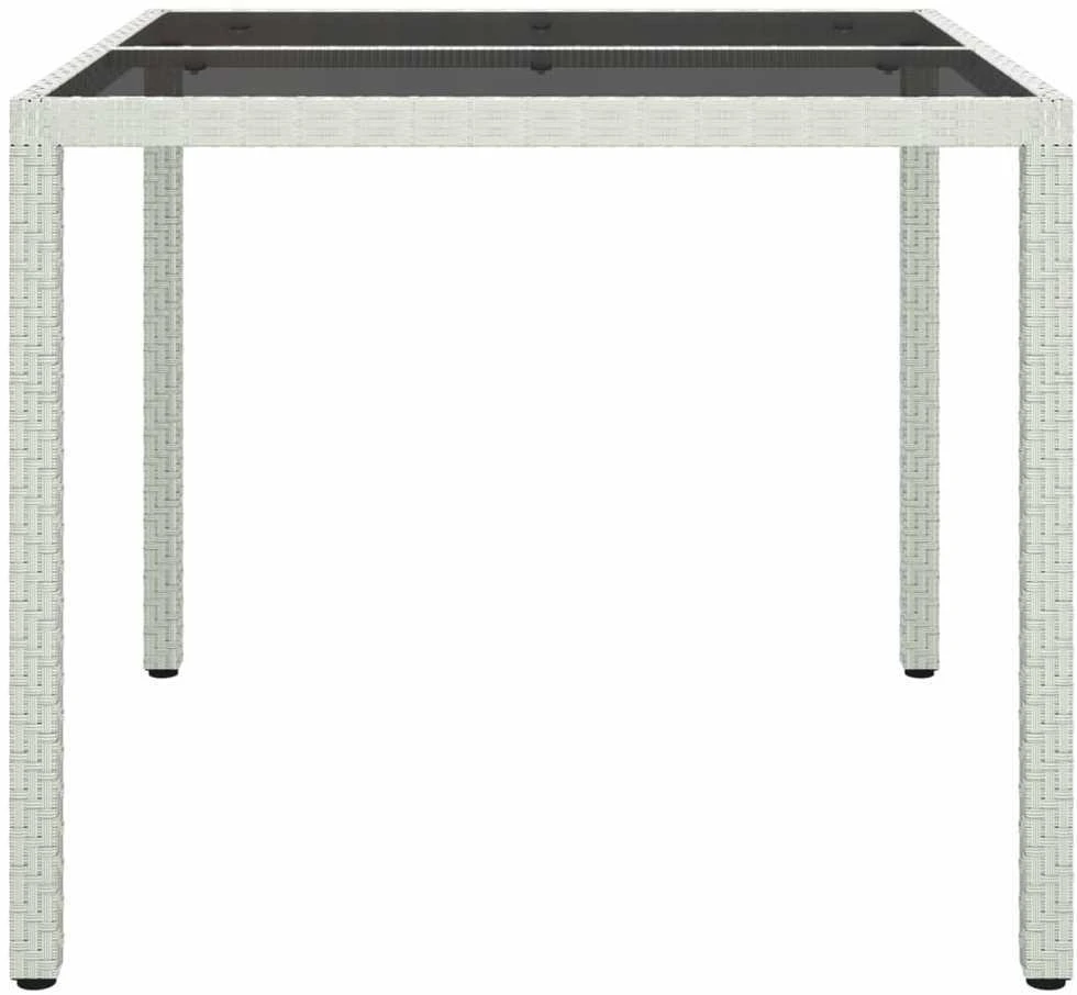 Sodo stalas, baltas, 90x90x75cm, grūdintas stiklas/poliratanas
