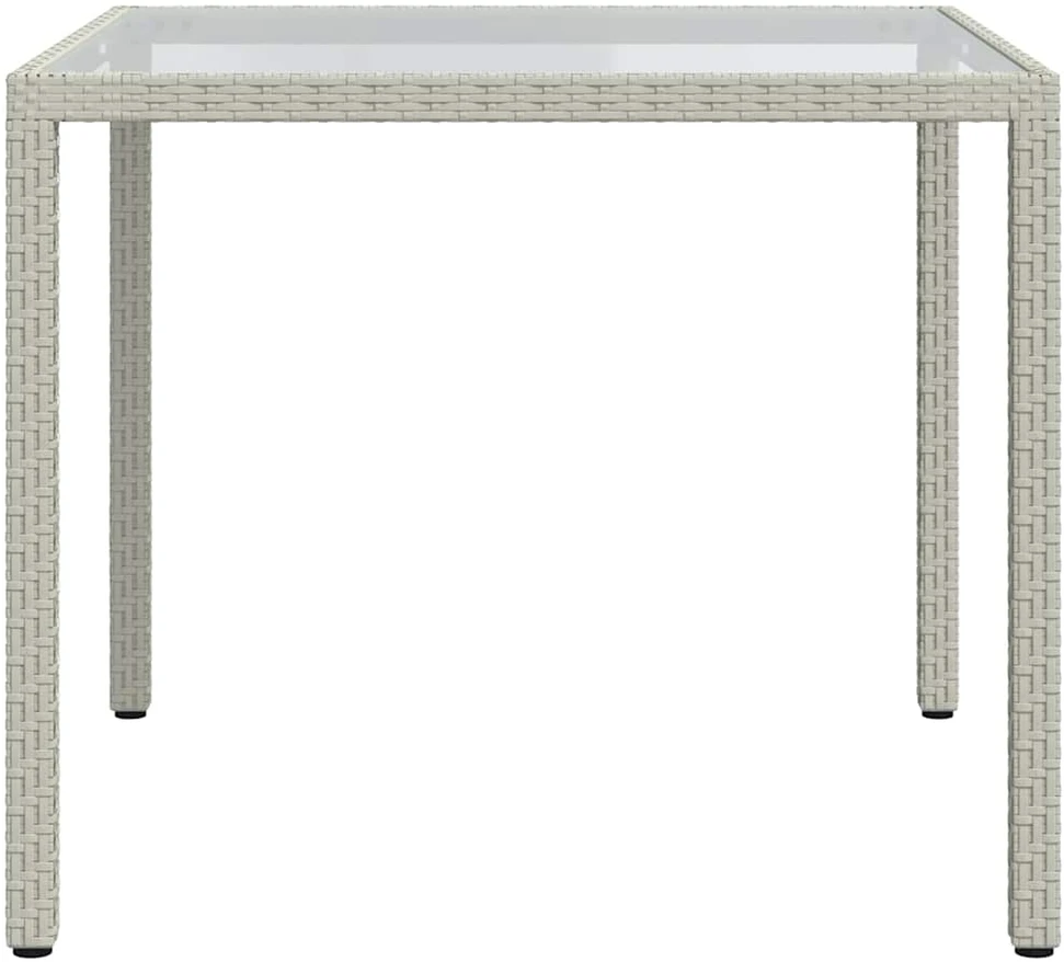 Sodo stalas, baltas, 90x90x75cm, grūdintas stiklas/poliratanas