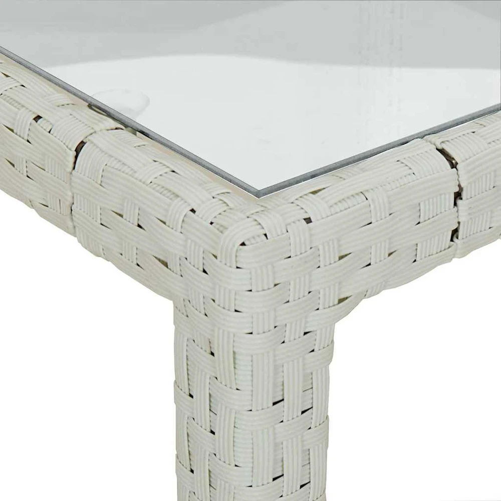 Sodo stalas, baltas, 90x90x75cm, grūdintas stiklas/poliratanas