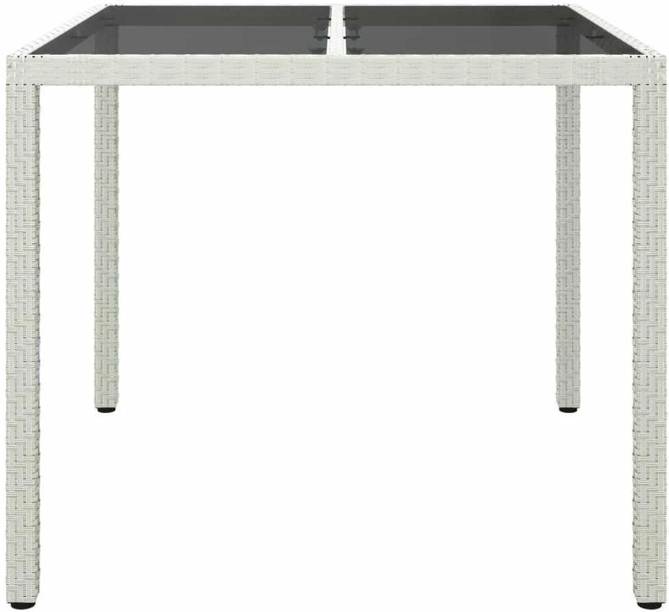 Sodo stalas, baltas, 90x90x75cm, grūdintas stiklas/poliratanas
