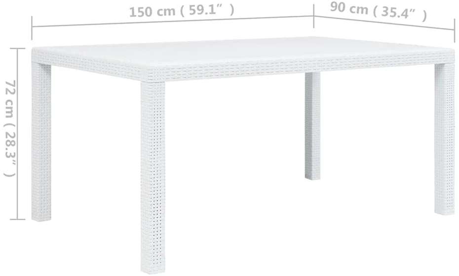 Sodo stalas, baltos sp., 150x90x72 cm, plastikas, rat. imit.