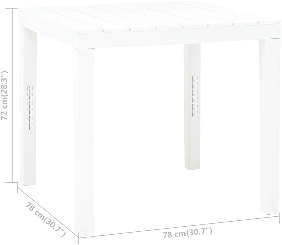 Sodo stalas, baltos spalvos, 78x78x72cm, plastikas