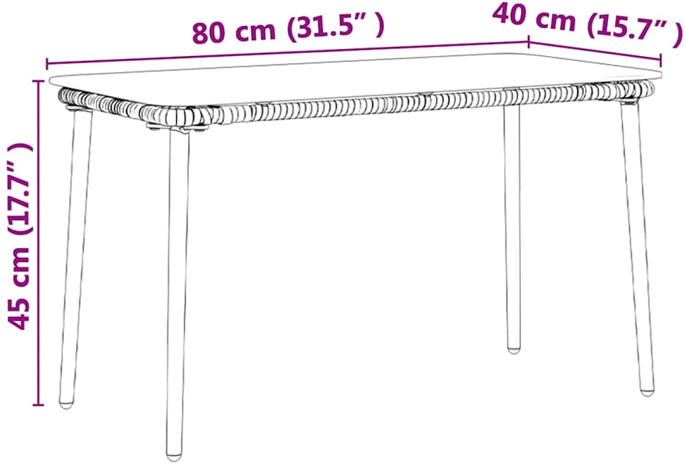 Sodo stalas Juoda 80 x 40 x 45 cm poliratanas