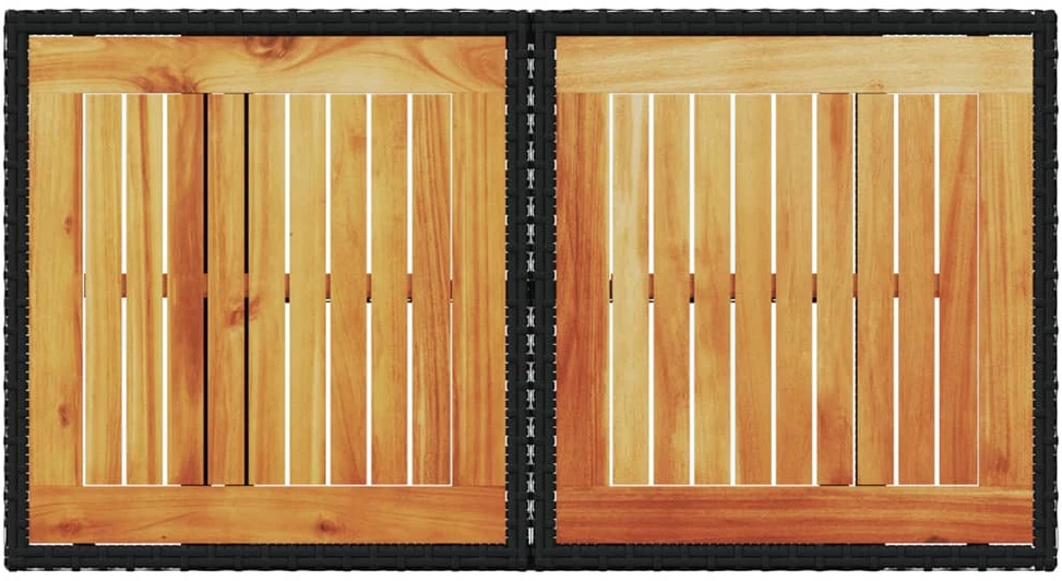 Sodo stalas, juodas, 100x55x73cm, poliratanas/akacijos mediena