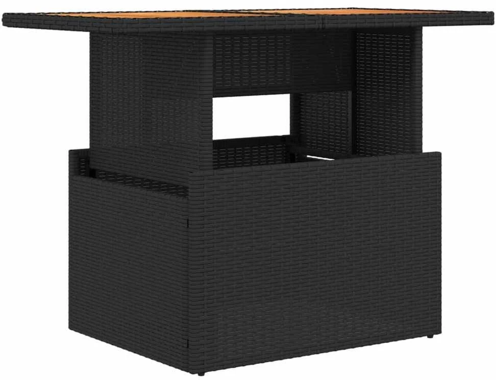 Sodo stalas, juodas, 100x55x73cm, poliratanas/akacijos mediena