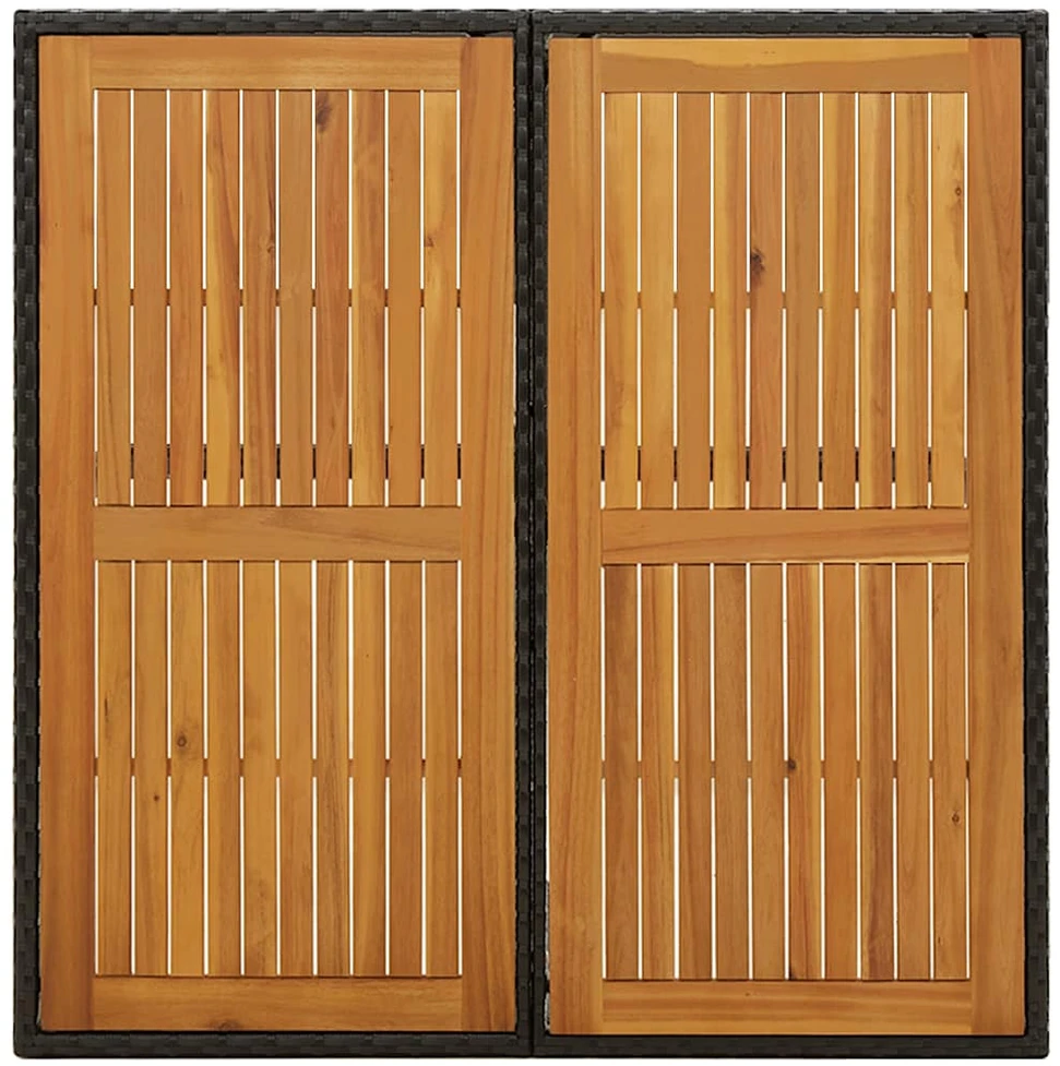 Sodo stalas, juodas, 109x107x74cm, poliratanas ir akacija