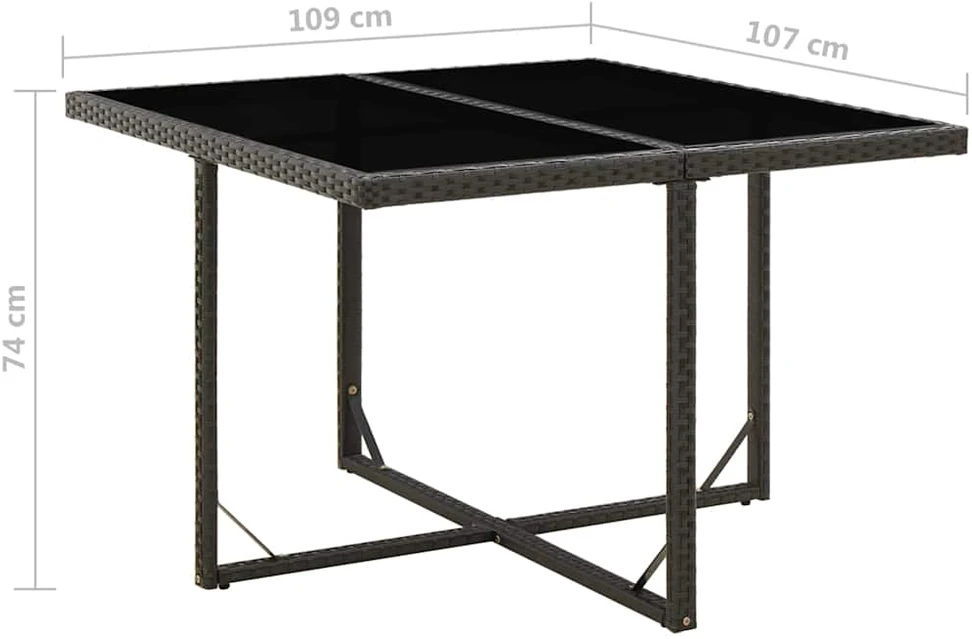 Sodo stalas, juodas, 109x107x74cm, poliratanas ir stiklas