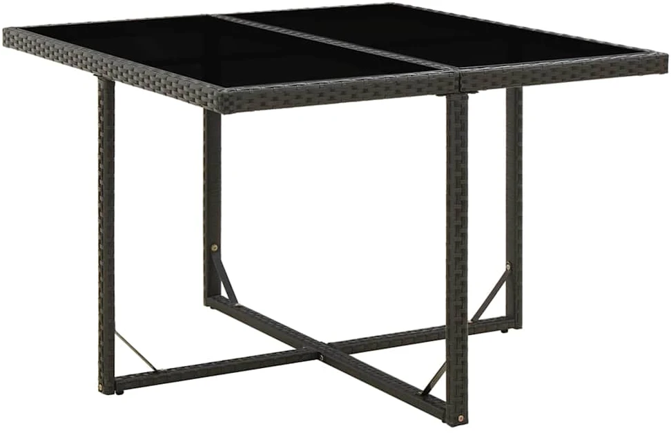 Sodo stalas, juodas, 109x107x74cm, poliratanas ir stiklas