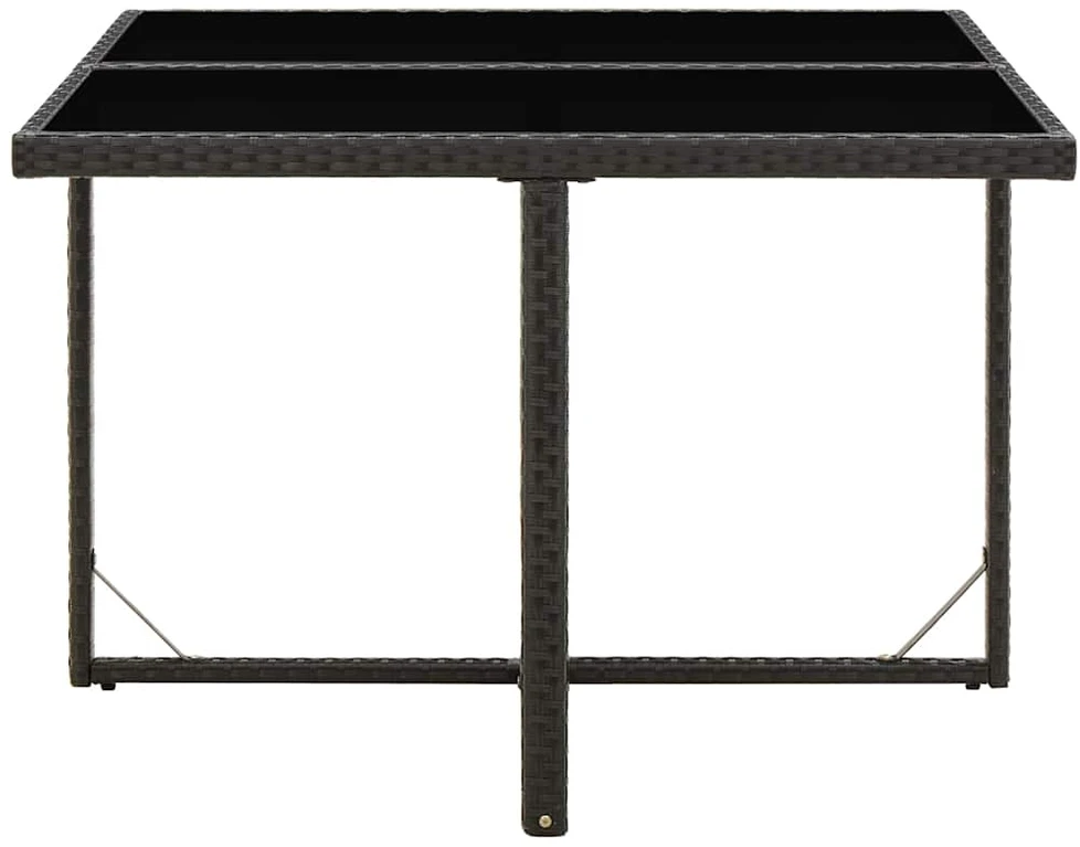 Sodo stalas, juodas, 109x107x74cm, poliratanas ir stiklas