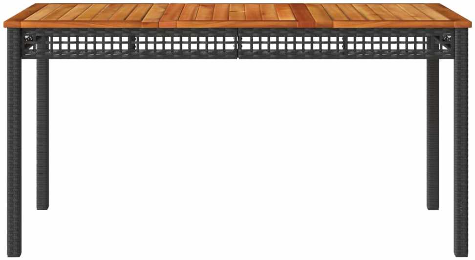 Sodo stalas, juodas, 140x80x75cm, poliratanas/akacijos mediena