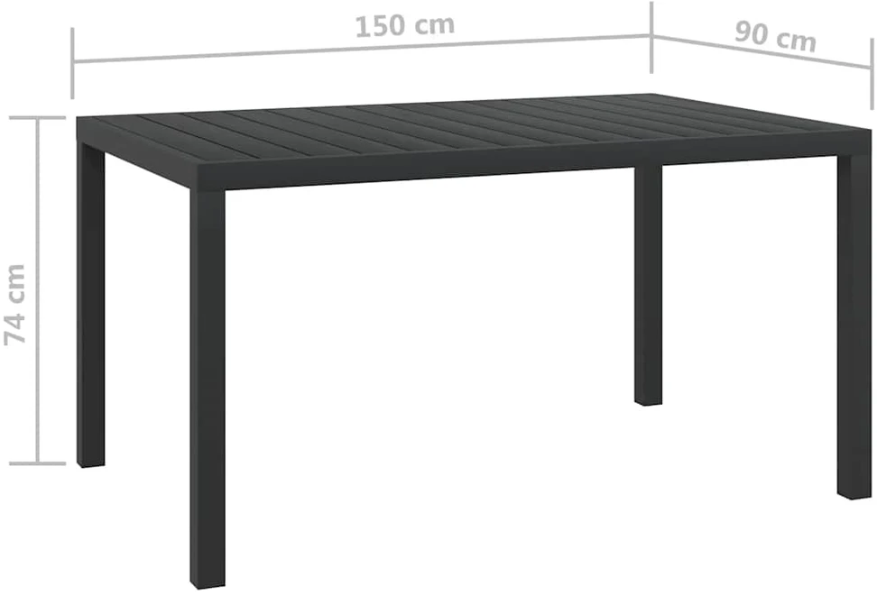 Sodo stalas, juodas, 150x90x74cm, aliuminis ir WPC