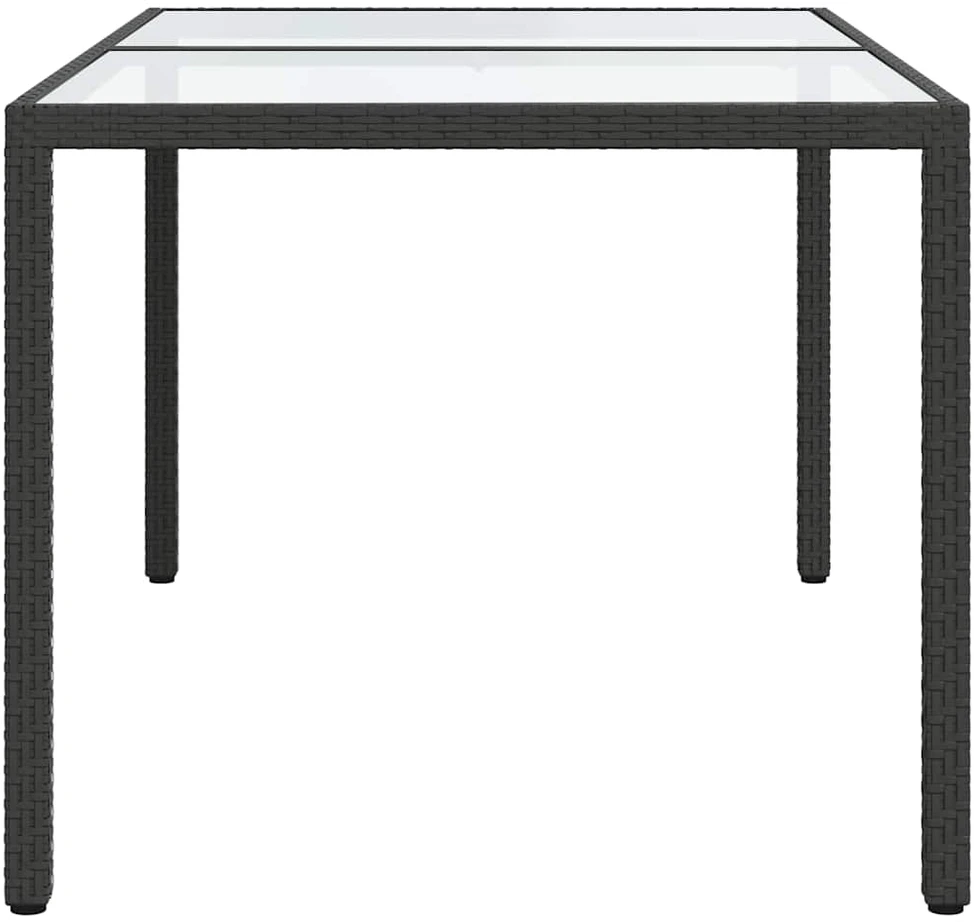 Sodo stalas, juodas, 150x90x75cm, grūdintas stiklas/poliratanas