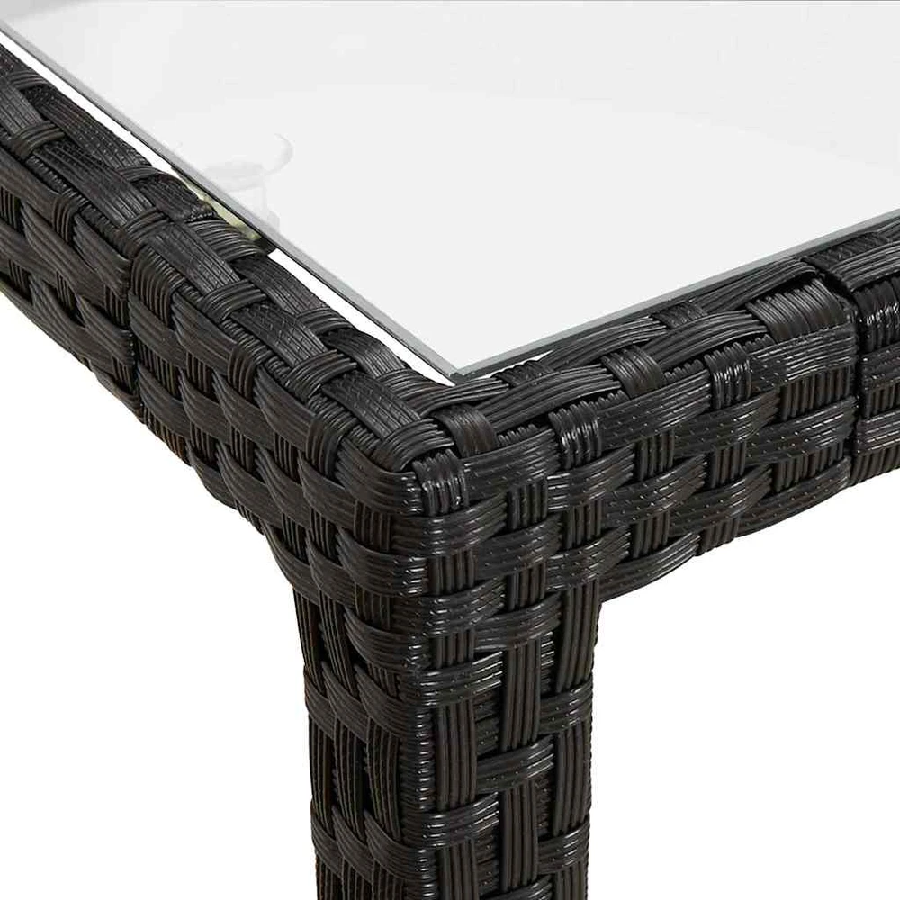 Sodo stalas, juodas, 150x90x75cm, grūdintas stiklas/poliratanas