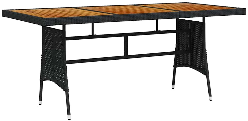 Sodo stalas, juodas, 160x70x72cm, poliratanas ir akacija