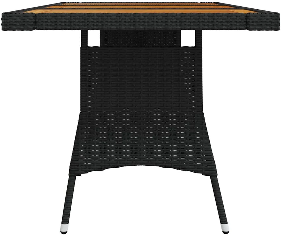 Sodo stalas, juodas, 160x70x72cm, poliratanas ir akacija