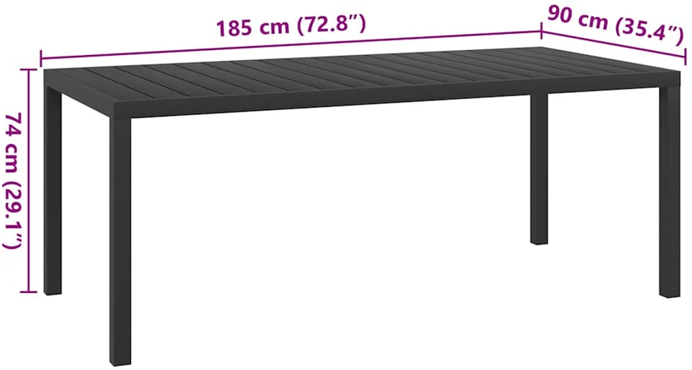 Sodo stalas, juodas, 185x90x74cm, aliuminis ir WPC